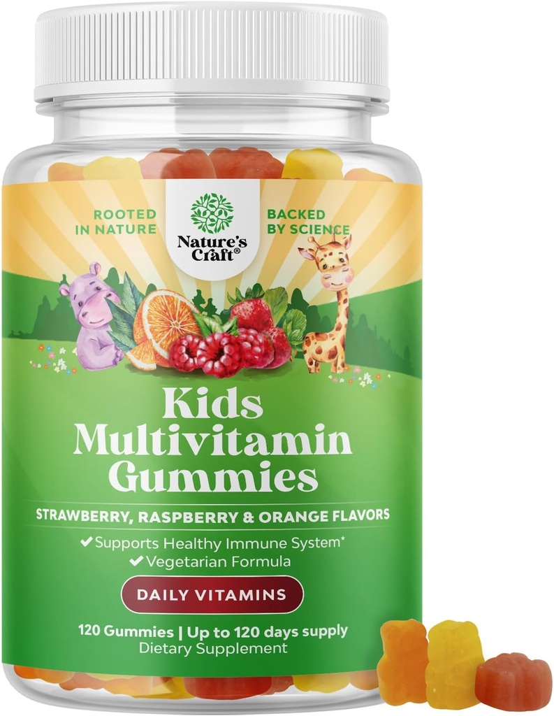 Natures Craft Plant Based Kids Multivitamin Gummies - Multivitamin for Kids Immunity Support Gummies with Vitamins A C D3 E B and Zinc Gelatin and Gluten Free Non-GMO Vitamins Gummy Formula 120ct 2