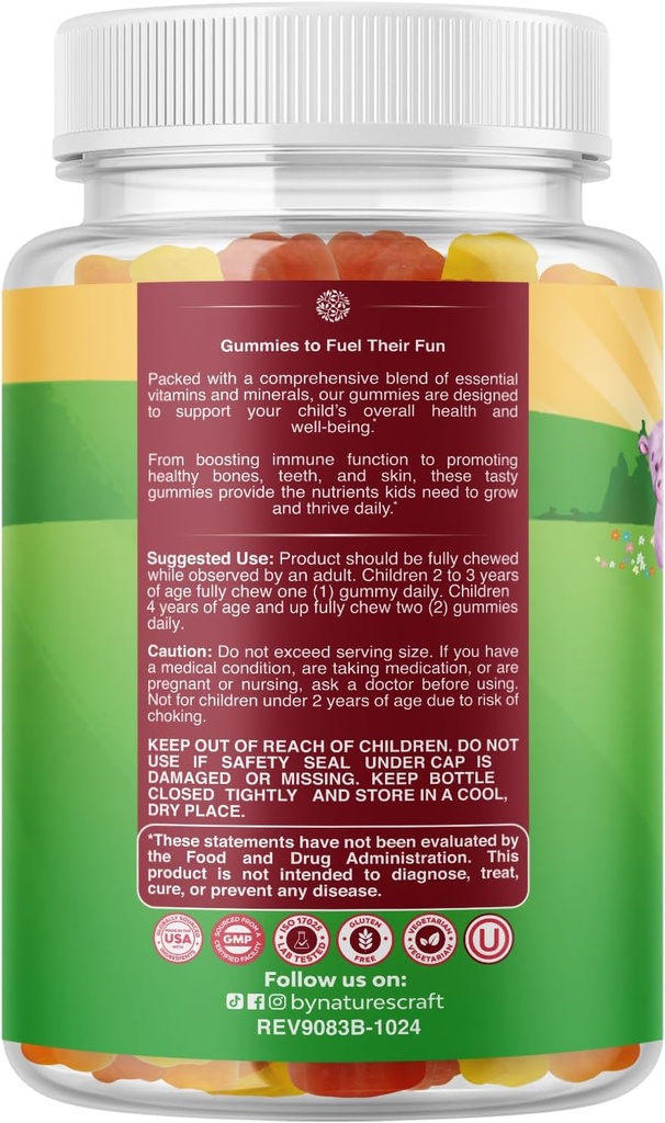 Natures Craft Plant Based Kids Multivitamin Gummies - Multivitamin for Kids Immunity Support Gummies with Vitamins A C D3 E B and Zinc Gelatin and Gluten Free Non-GMO Vitamins Gummy Formula 120ct 3