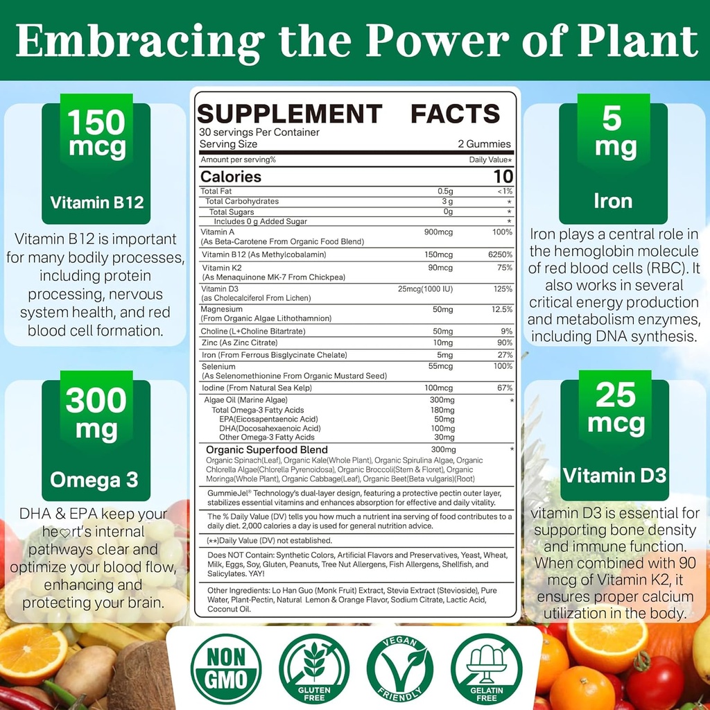 NEVISS Vitamin D3 5000IU + K2 (MK-7) 120mcg with Vegan Multivitamin for Women Men with Iron, Vitamin B12, A, D3, K2, Algae Omega 3, Magnesium, Zinc 3