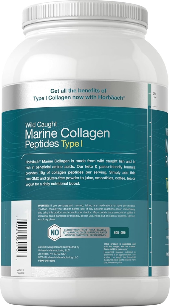 Horbäach Marine Collagen Powder 2.2 lbs | Hydrolyzed Collagen Peptides | Unflavored | Keto, Paleo, Non-GMO, Gluten Free Supplement 4