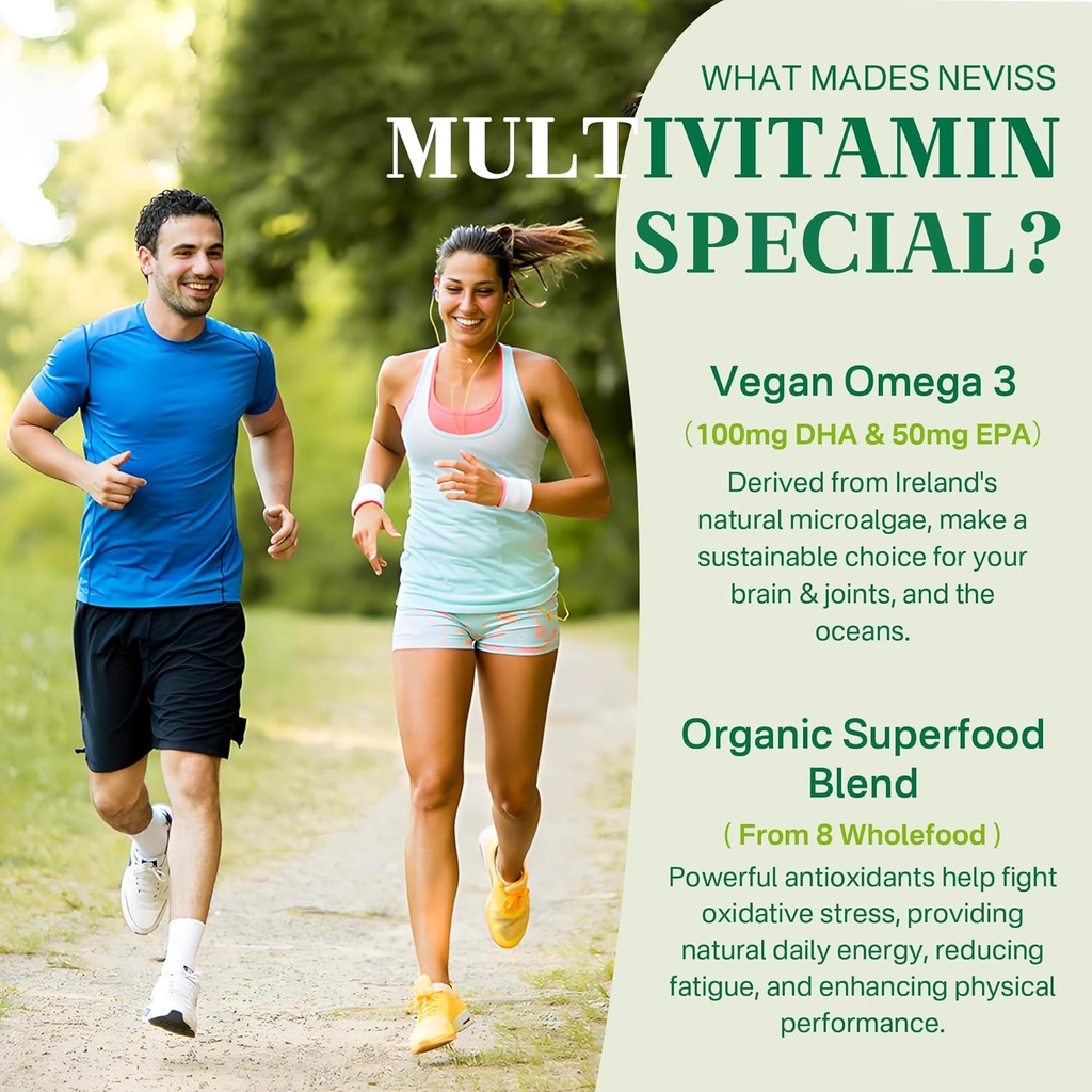 NEVISS Vitamin D3 5000IU + K2 (MK-7) 120mcg with Vegan Multivitamin for Women Men with Iron, Vitamin B12, A, D3, K2, Algae Omega 3, Magnesium, Zinc 6