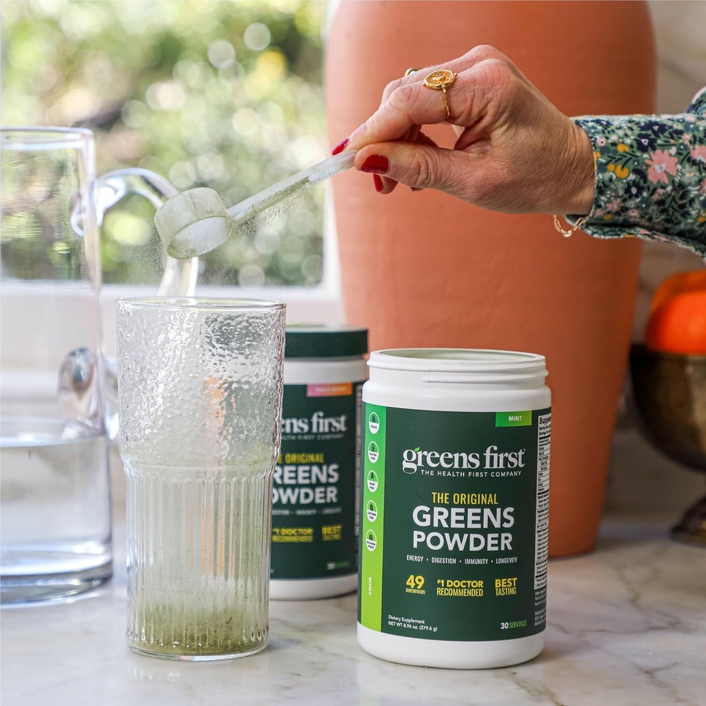 Greens First Original Greens Powder - 49 Superfoods - Organic Fruits & Veggies - Prebiotics, Probiotics & Digestive Enzymes - Antioxidant Smoothie - Dairy Free, Vegan & Non-GMO (Mint, 30 Servings) 5