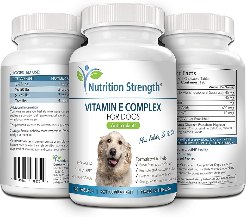Vitamin E for Dogs, Promote Cardiovascular Health, Support Cell Membranes, Vitamin E Complex to Boost Dog Immune System Plus Zinc, Selenium, Folate, Salmon Oil, 120 Chewable Tablets 5