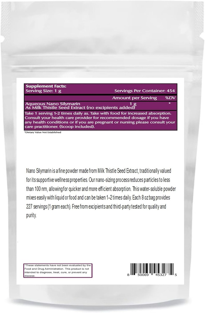 One Planet Nutrition Nano Silymarin Powder 8 oz (227 Servings), Milk Thistle Seed Extract, Nano for Enhanced Absorption, Supports Overall Welness, Non-GMO, Vegan, Gluten Free 2