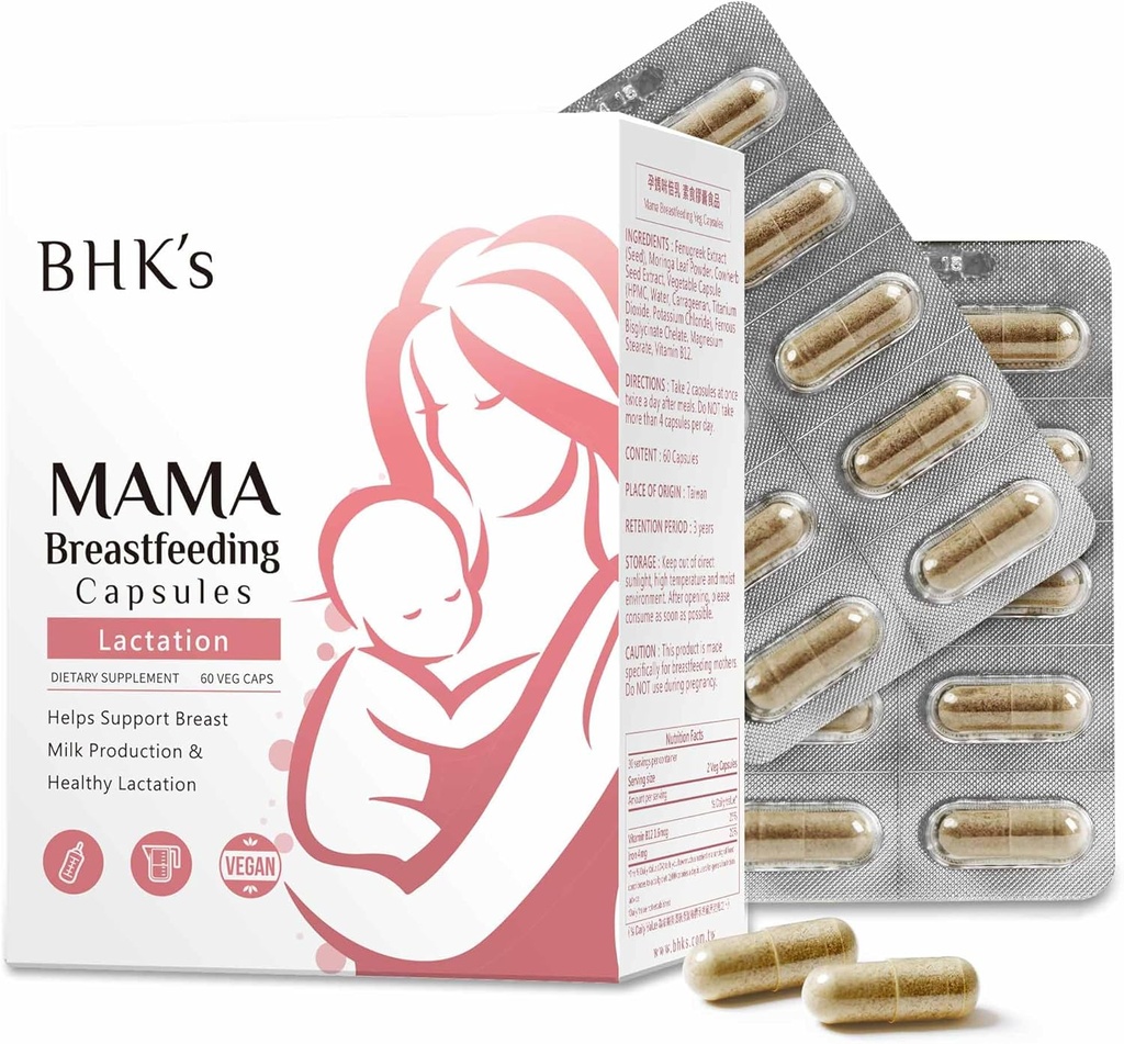 BHK's Mama Breastfeeding Veg Capsules, Increase Breast Milk Supply, Supplement for Post Pregnancy & Breastfeeding Support, 60 Capsules, 2-Week Supply 2