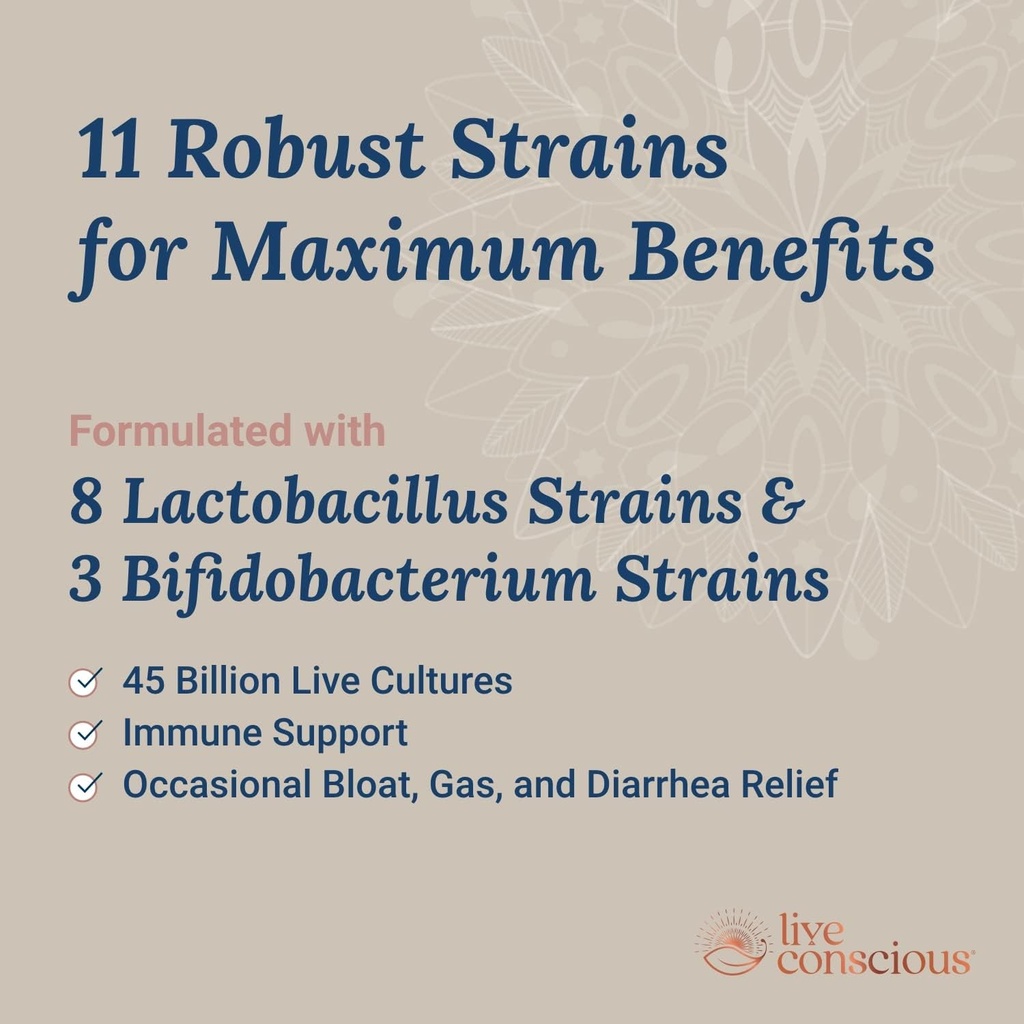 Live Conscious PRO45: Probiotic Formula, 45 Billion CFU, 11 Comprehensive strains. Dairy Free. Delayed Release Veggie caps. Promotes Immune and Digestive Health. 60 Capsules (2-Pack) 4