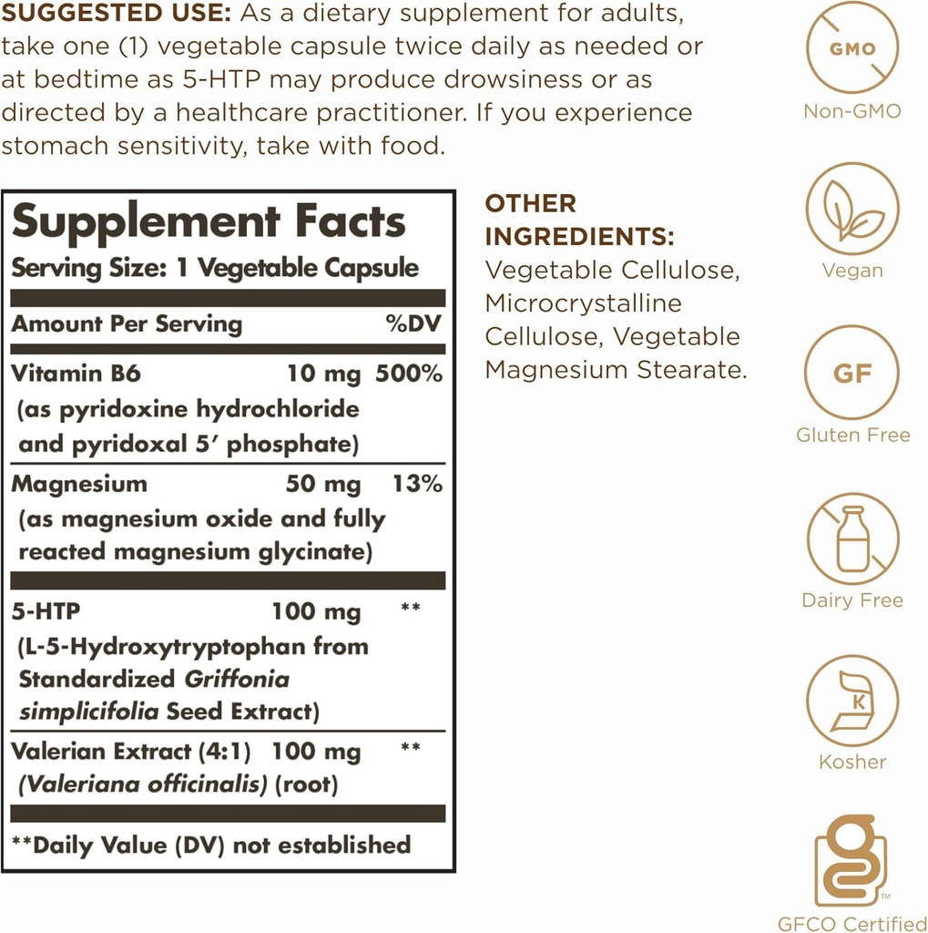 Solgar 5-HTP 100 mg - 90 Vegetable Capsules - Promotes Relaxation - Non-GMO, Vegan, Kosher & Gluten Free - 90 Servings 3