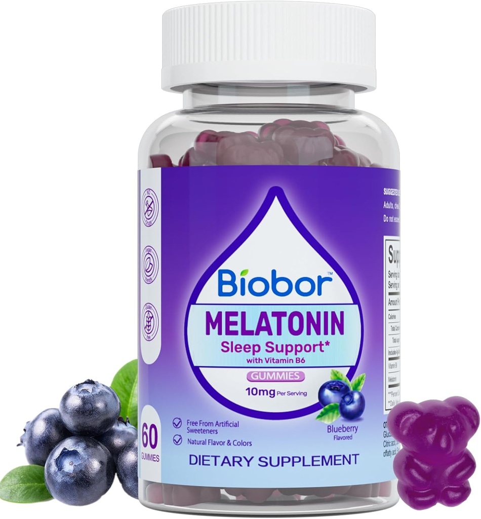Natural Melatonin Gummy 10mg, Sleep Support Supplement Gummies Vegan Dietary with Vitamin B6 for Adult (Blueberry, 60 Count) 2