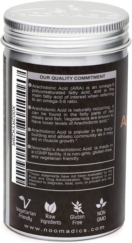 Noomadic Arachidonic Acid (AA or ARA), 100 Capsules | 250mg Each, May Improve Lean Muscle Mass, Power Output and Strength. 4
