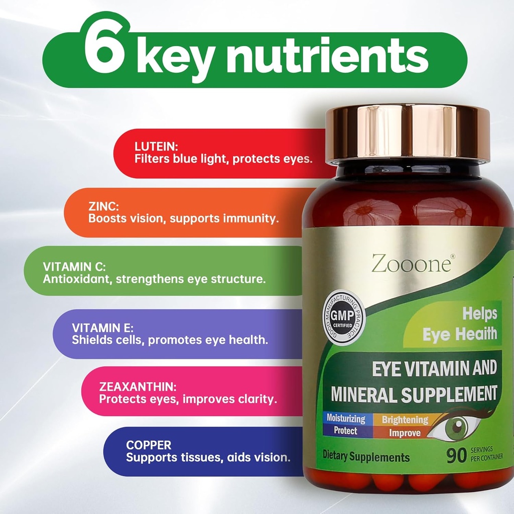 zooone- Lutein Eye Vitamins Supplement for Macular Health and Dry Eye, Contains Lutein, Zinc, Vitamins C/E & Zeaxanthin to Support Eye Health, 90 Tablets (2) 2