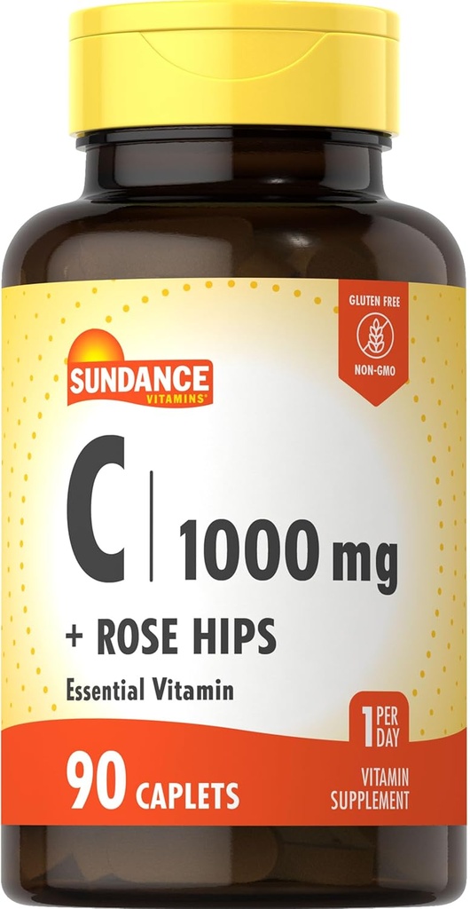 Sundance Vitamin C 1000mg with Rose HIPS | 90 Vegetarian Caplets | Essential Vitamin | Vegetarian, Non-GMO, and Gluten Free Supplement 2