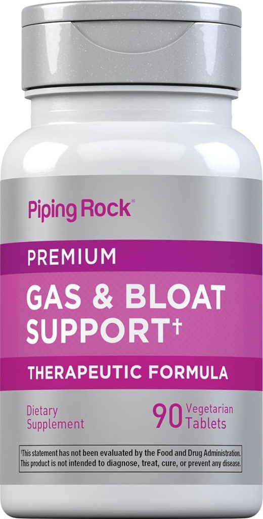 Piping Rock Bloat & Gas Support for Men & Women | 90 Tablets | Extra Strength Pills | Supplement with Enzymes, Turmeric, Ginger & More | Non-GMO & Vegetarian Formula 2