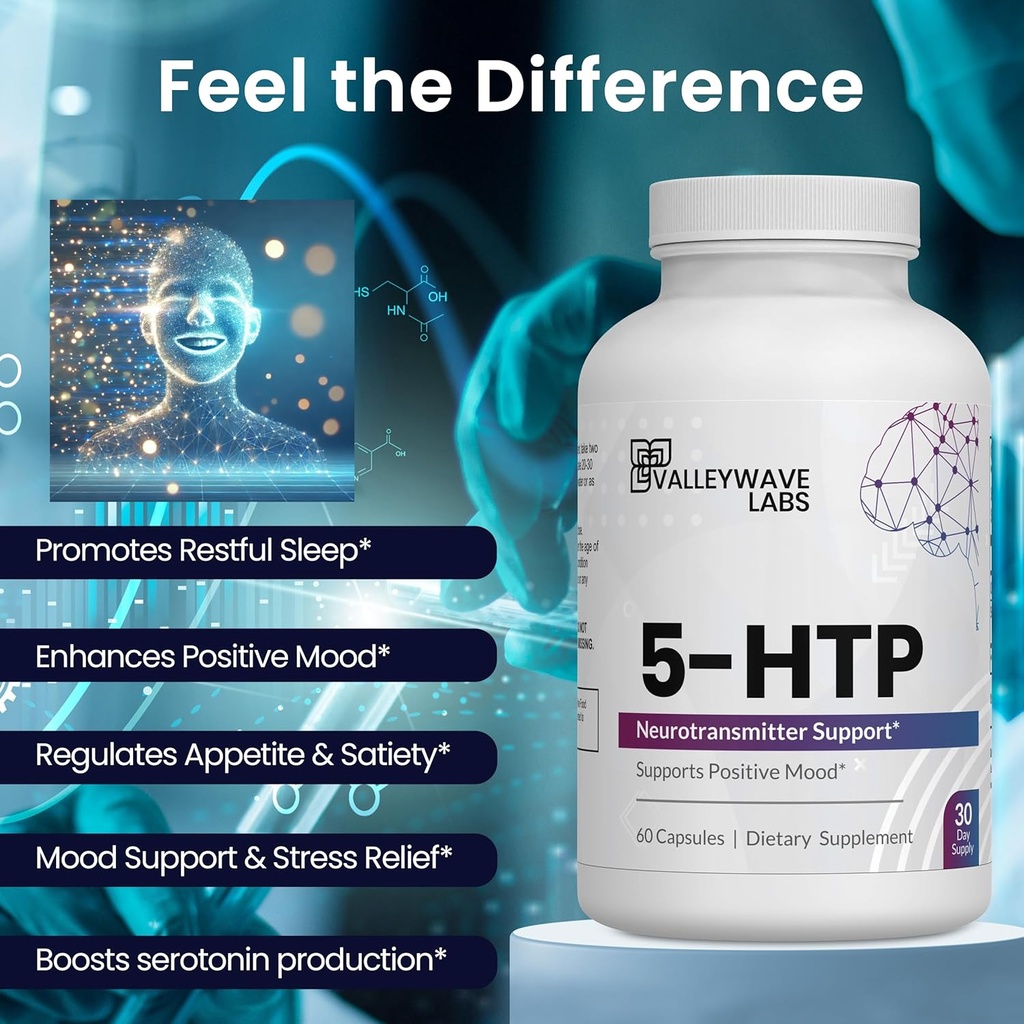 5-HTP - 200mg 5HTP Supplement (5-Hydroxytryptophan) to Support Mood Plus Sleep*, Stress Relief*, 60 Capsules - 30 Day Supply, Made in USA 3