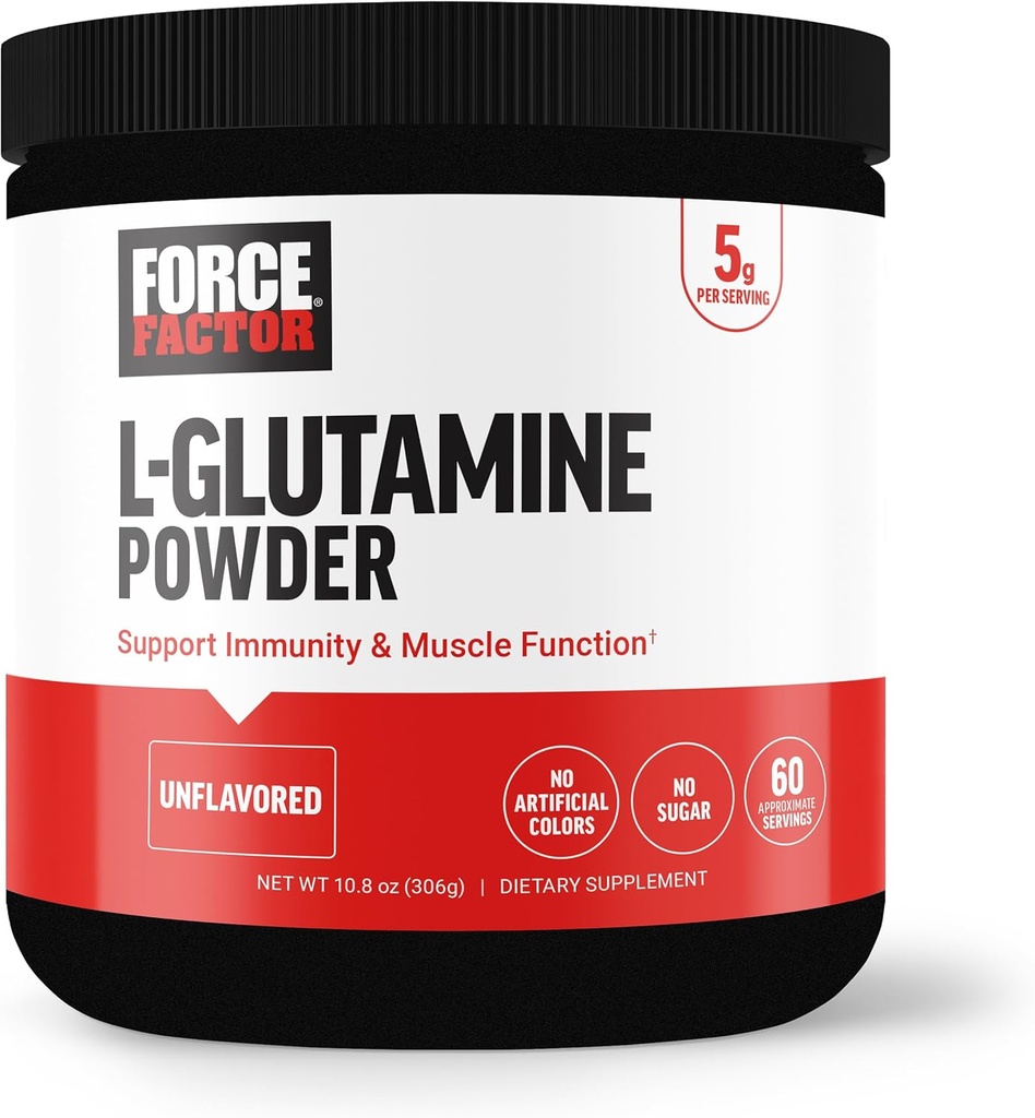 FORCE FACTOR L-Glutamine Powder for Post Workout Recovery, Muscle Recovery, Healthy Muscle Function, and Immunity, 5000mg/5g Glutamine Supplement, Vegan, Non-GMO, 60 Servings 2