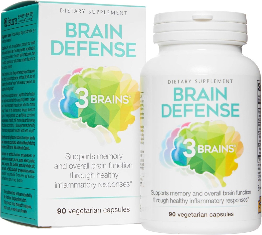 3 Brains by Natural Factors, Brain Defense, Supports Memory and Brain Function, Dietary Supplement, Vegetarian, 90 Capsules (30 Servings) 2