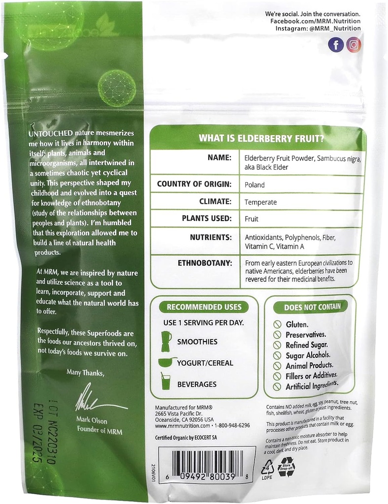 MRM Nutrition Organic Elderberry Fruit Powder | Superfoods | Immune superberry | Antioxidants + Fiber | Vegan + Gluten-Free | 45 Servings 3