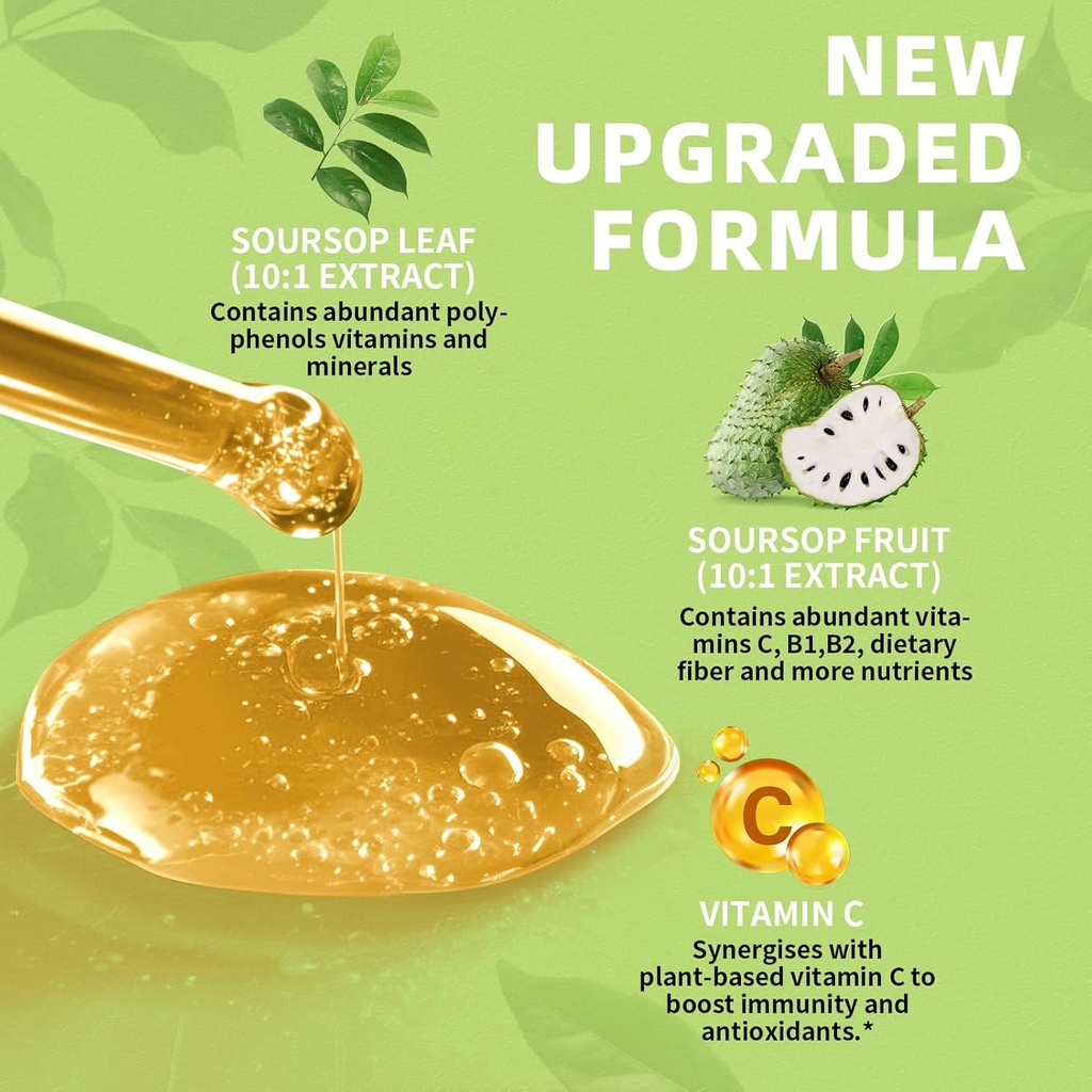Nature Soursop Bitters Liquid, 1 Month Supply Graviola Oil for Cell Support & Regeneration, Antioxidant, Immune Boost, Digestive, Sugar-Free, Gluten-Free, Sour SOP Multivitamin Drops 2 FL OZ 4
