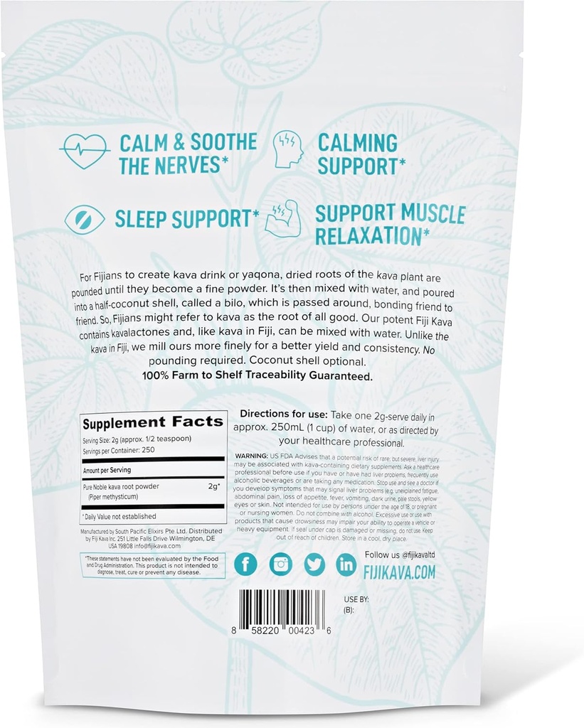 FijiKava Instant Kava Kava Powder 500g – Premium Kava Root Powder with High Kavalactone Content – Natural Relaxation Aid for Calmness, Stress Relief, and Sleep Support – Easy-to-Mix 2