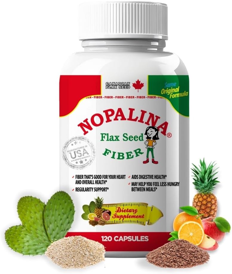 Nopalina Fiber Formula | 120 Capsules | Flax Seed, Psyllium, Oat and Wheat Bran, Omega 3, 6 & 9 | Gut Health & Regularity | The Original 2