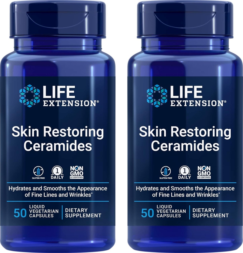 Life Extension Skin Restoring Ceramides, 50 Liquid Veg Caps (Pack of 2) - Non-GMO, Vegetarian Phytoceramide Supplement 2