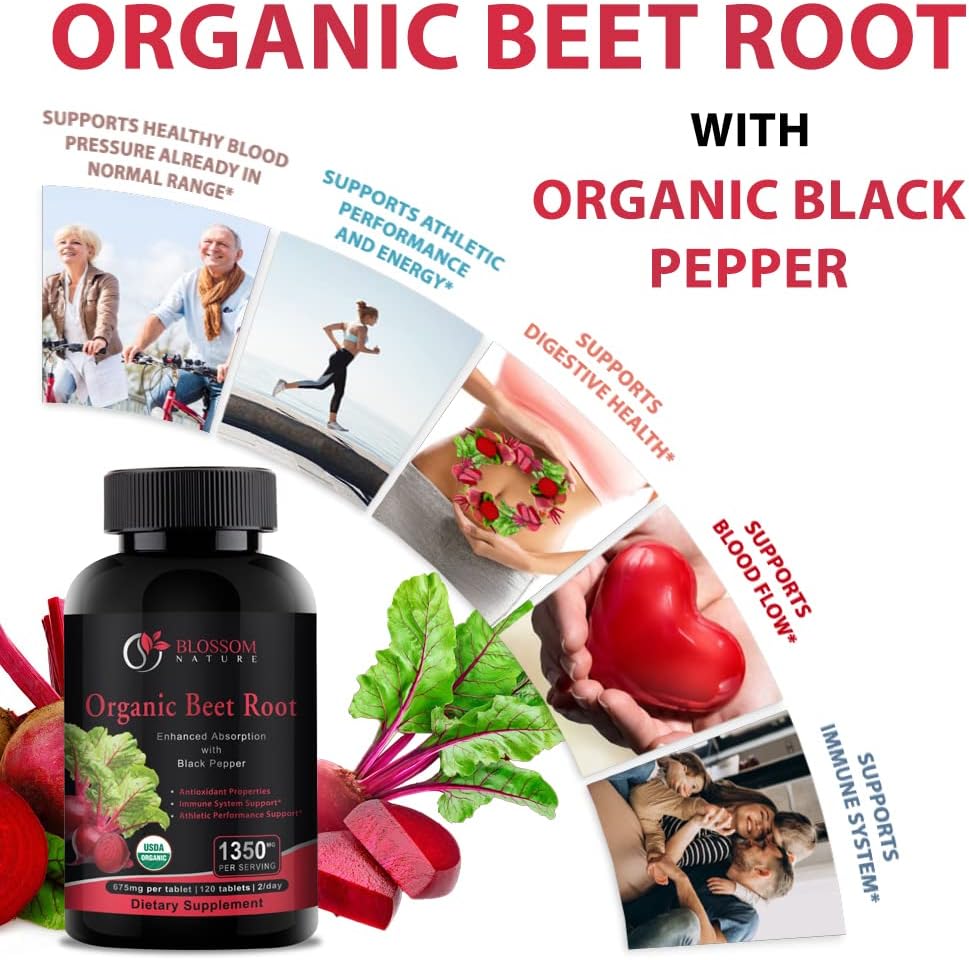 Organic Beet Root Powder 1350mg with Black Pepper-Nitric Oxide Booster, Digestive System, Athletic Performance-120 Tablets,675mg of Organic Beet Powder per Tablet 4