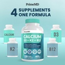 4-in-1 Calcium Supplements for Women and Men - Calcium with Vitamin D3 K2 5000 IU Supplement, 601mg per Serving for Heart, Bones & Body Defenses - Gluten-Free, Vegan-Friendly (240 ct) 3