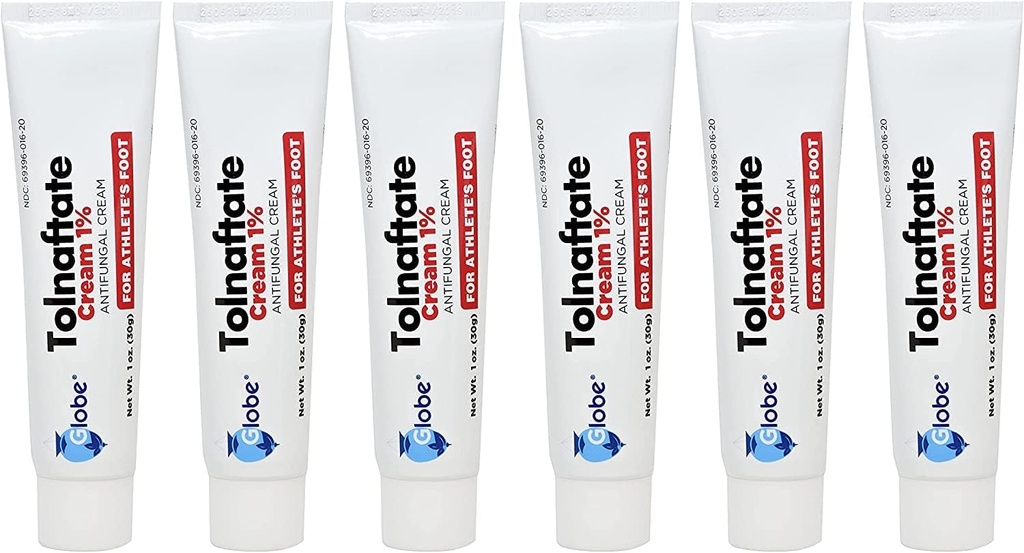 (6 Pack) Globe Tolnaftate 1% Cream 1 oz, Antifungal Treatment, Proven Clinically Effective on Most Athlete’s Foot and Ringworm, Compare to The Leading Name Brand 2