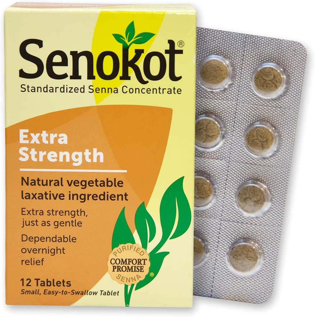 Senokot Extra Strength Natural Vegetable Laxative Ingredient Tablets, Senna Concentrate, Double-strength for Gentle, Overnight Relief From Occasional Constipation, 12 ct 3