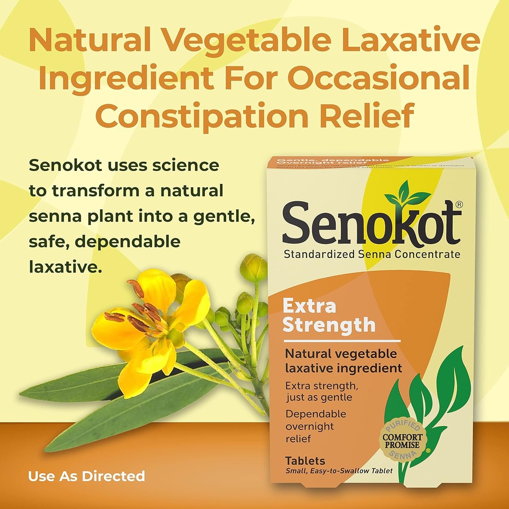 Senokot Extra Strength Natural Vegetable Laxative Ingredient Tablets, Senna Concentrate, Double-strength for Gentle, Overnight Relief From Occasional Constipation, 12 ct 4