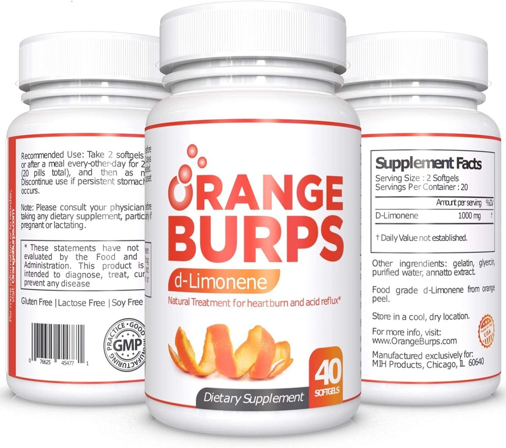Orange Burps | D-Limonene Supplement - Acid Reducer (Antacid for Acid Reflux), Heartburn Relief, GERD Relief, and Indigestion Relief | Orange Peel Extract for Health and Wellness (1,000 mg, Pack of 3) 2