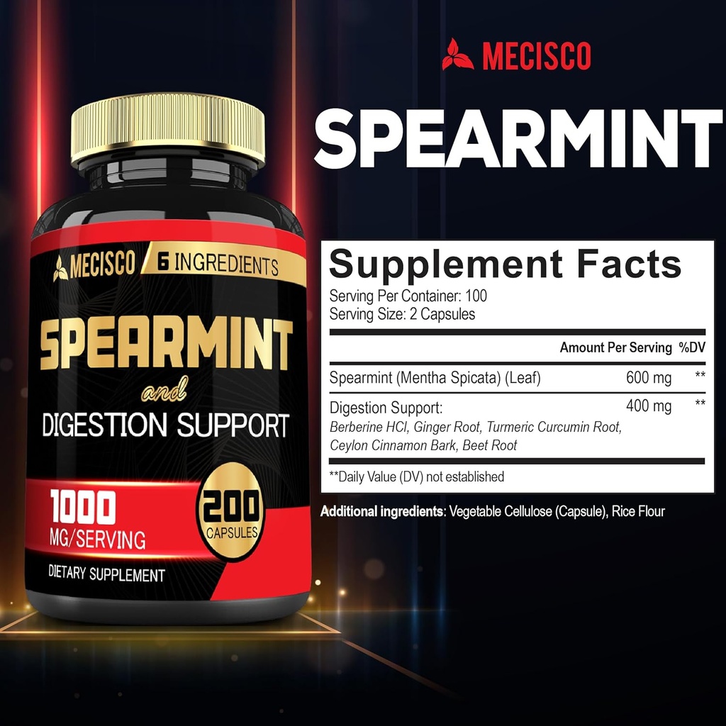 6in1 Spearmint Supplement with Berberine, Ginger, Turmeric Curcumin, Ceylon Cinnamon, Beet Root - 200 Capsules 3