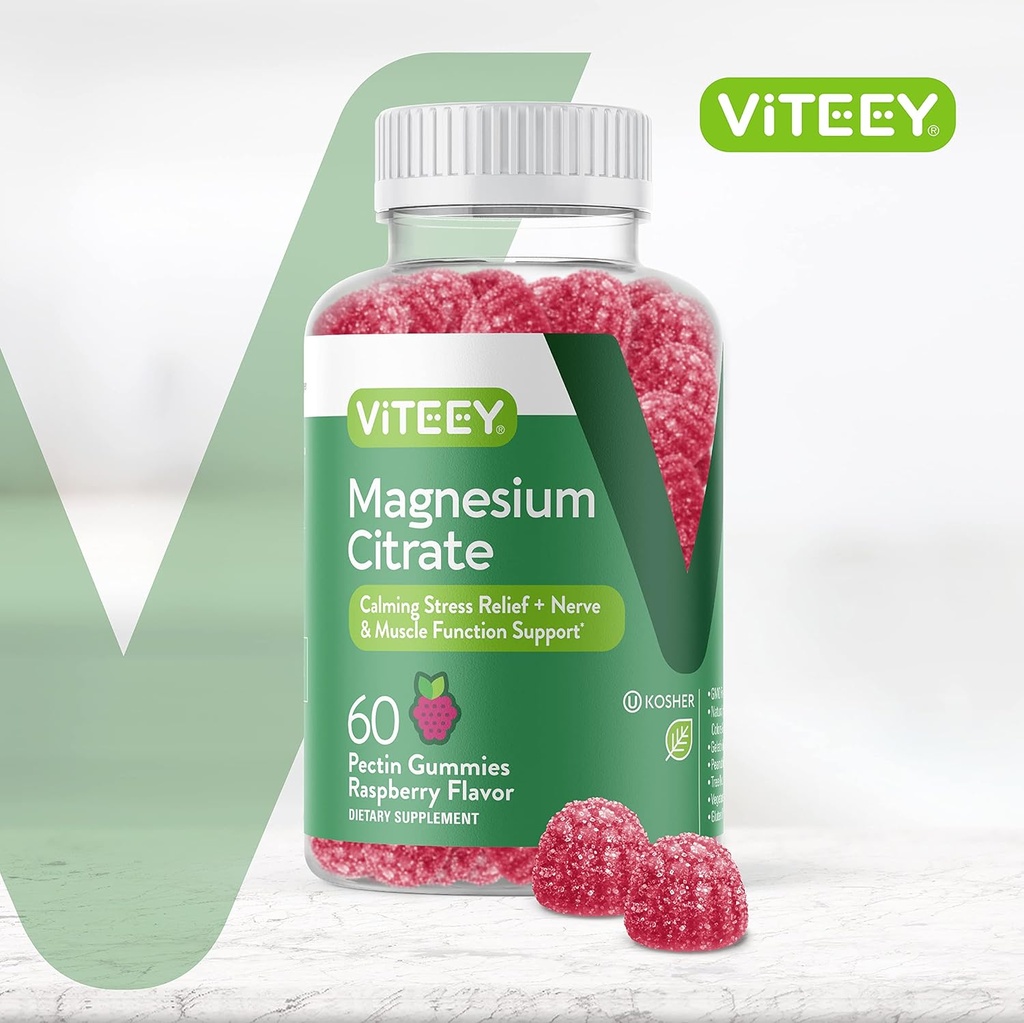 VITEEY Magnesium Gummies for Adults - 66mg of Magnesium Citrate Gummy for Calm, Sleep, Nerve & Muscle Function Support - Vegetarian, Gluten Free - 60 Count 3