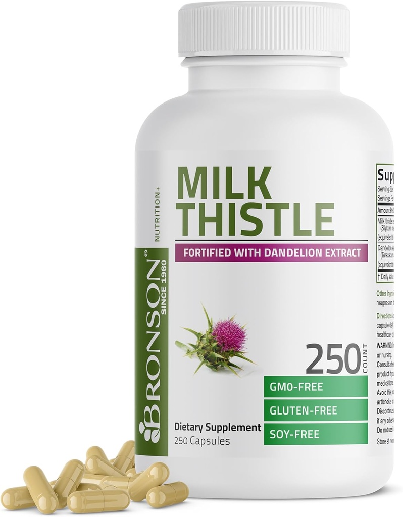 Bronson Milk Thistle Silymarin Marianum & Dandelion Root Liver Health Support, Antioxidant Support, Detox, 250 Capsules 2