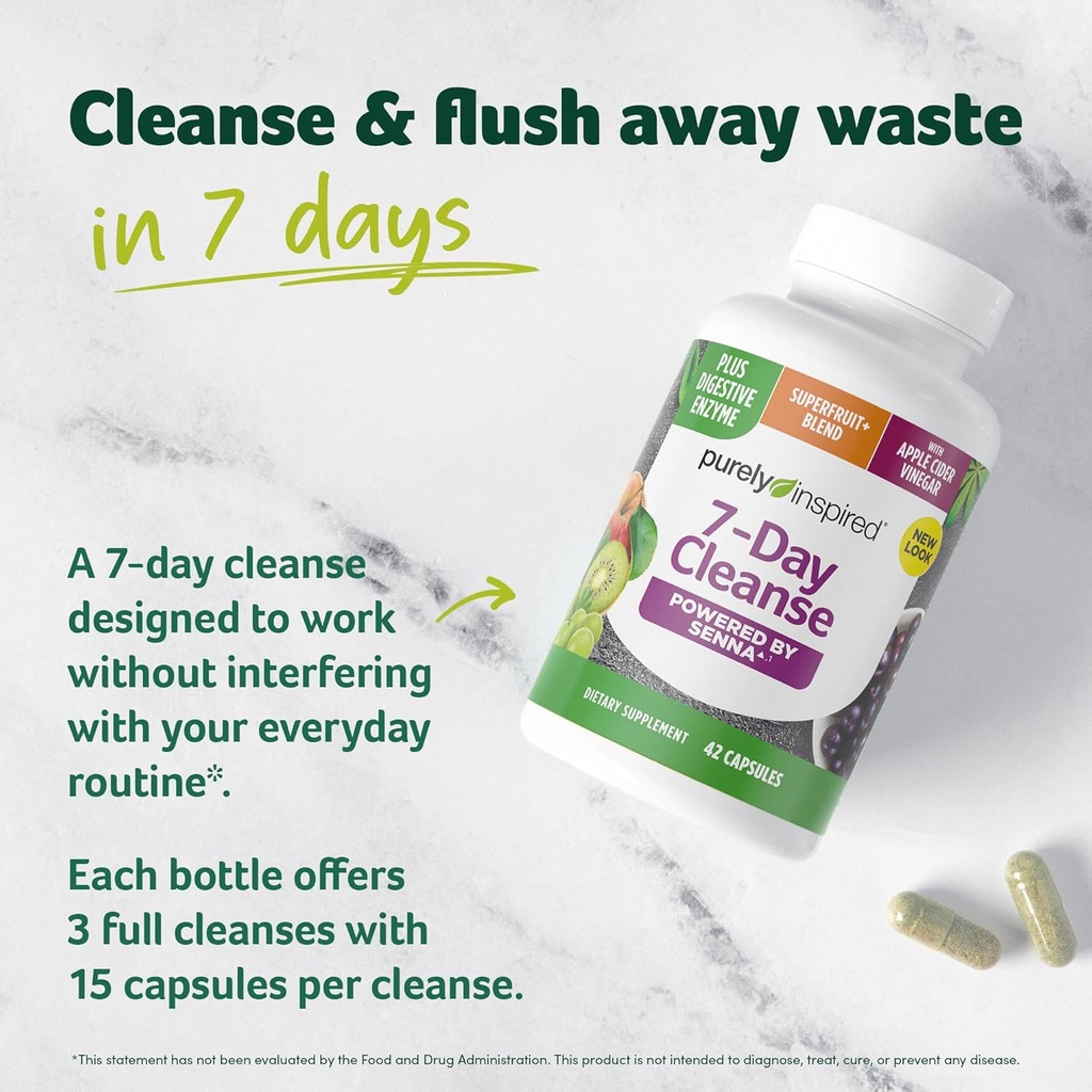 Purely Inspired 7-Day Detox Cleanse - Whole Body Cleanse & Detox Pills for Women & Men, Powered with Senna Leaf, Vitamin C, Apple Cider Vinegar, Digestive Enzymes & Probiotics - 42 Acai Berry Capsules 3