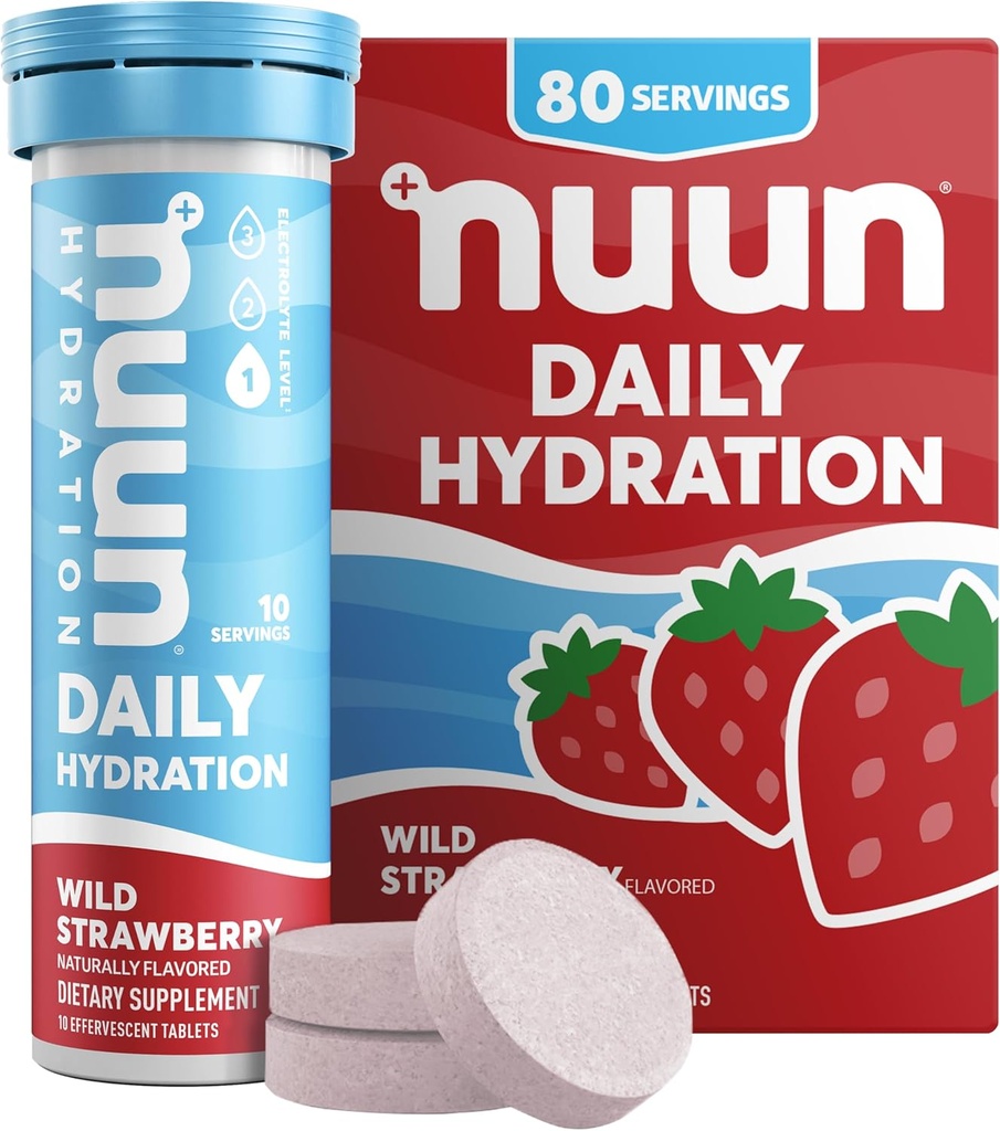 Nuun Daily Electrolyte Tablets with Magnesium, Calcium, Potassium, Chloride & Sodium, Gluten Free, Sugar Free, & Vegan, Wild Strawberry Flavor, 8 Pack (80 Servings Total) 2