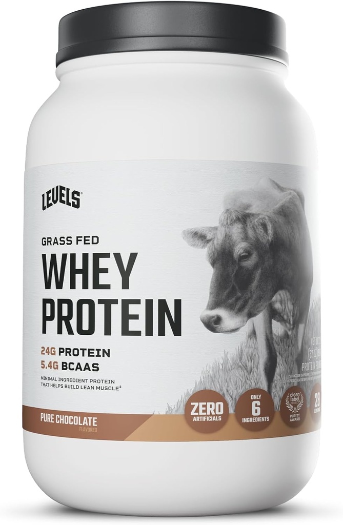 Levels Grass Fed Whey Protein Powder, No Artificials, 24G of Protein, Pure Chocolate, 2LB 2
