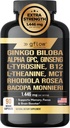 Ginkgo Biloba Alpha GPC Supplement with Panax Ginseng L Tyrosine with L Theanine, Bacopa monnieri, Rhodiola Rosea, Phosphatidylserine, B12, MCT, DMAE - Complex | Made in USA 2