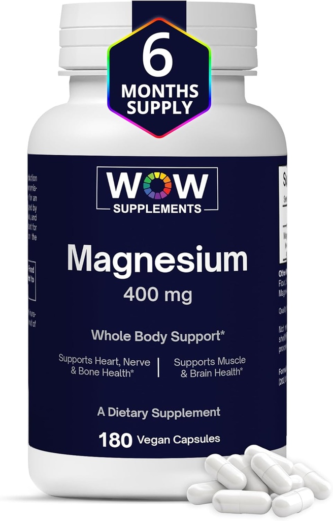 WOW Supplements Magnesium 400 mg Complex - Supplement for Men and Women - Citrate, Aspartate & Magnesium Oxide 400mg - 180 Capsules 2