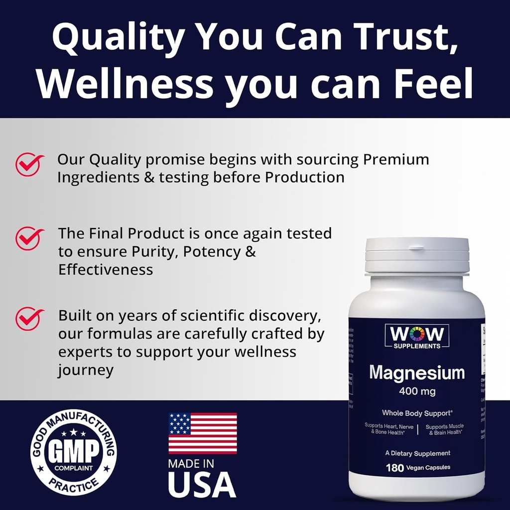 WOW Supplements Magnesium 400 mg Complex - Supplement for Men and Women - Citrate, Aspartate & Magnesium Oxide 400mg - 180 Capsules 5