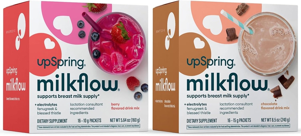 UpSpring Milkflow Electrolyte Breastfeeding Supplement Drink Mix with Fenugreek | Chocolate & Berry Flavor | Lactation Supplement to Promote Healthy Breast Milk Supply & Restore Electrolytes | 2 Pack 2