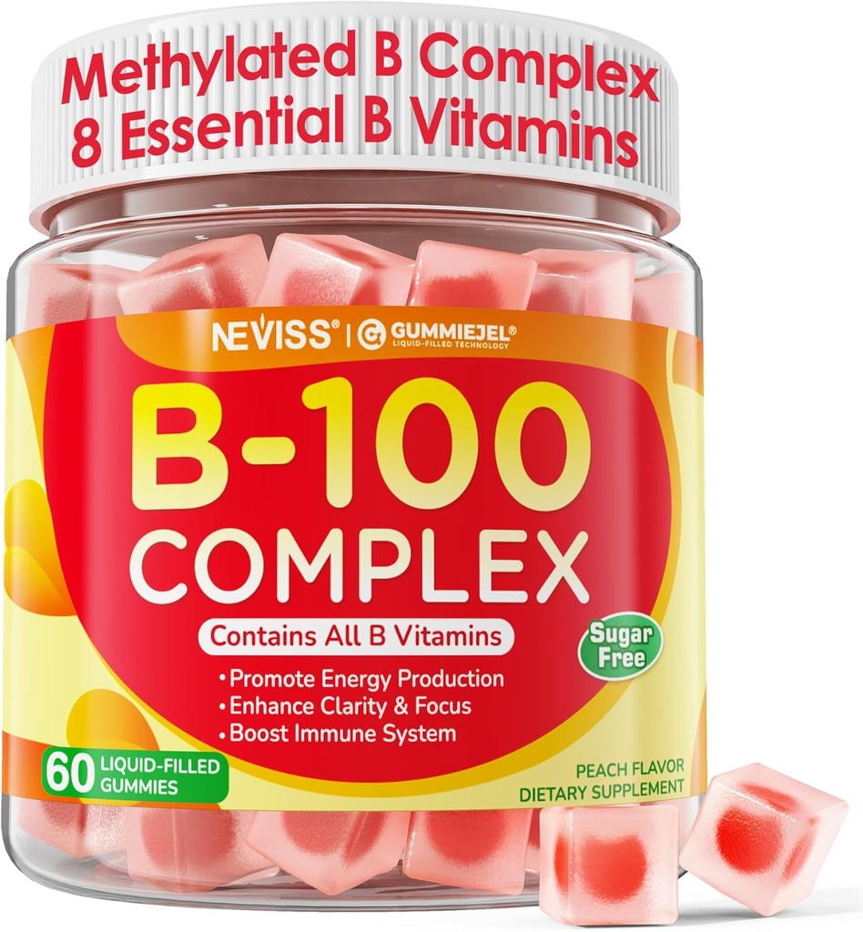 Super Vitamin B Complex Gummies - All B Vitamins Including Methyl B12, B1, B2, B3, B5, B6, Biotin, Methylfolate with Vitamin C, Choline, Inositol, PABA for Energy, Brain & Immune Support, Sugar Free 2