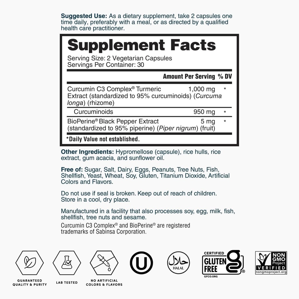 Nature's Lab Turmeric Extract with Curcumin C3 & BioPerine 1000mg - Promotes Cardiovascular, Digestion and Immune Health - 60 Capsules (30 Day Supply) 6