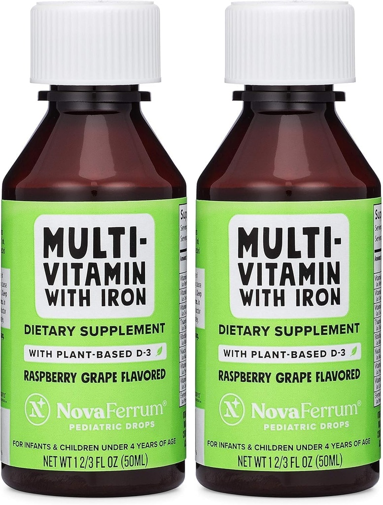 NovaFerrum MMM | Multivitamin for Kids, Infants and Toddlers | Vitamin C, D3, E | Gluten Free Certified | Sugar Free | No Artificial Colors | Ages 4 & Under | Orange Flavored | 2 Fl Oz (50 mL) 6