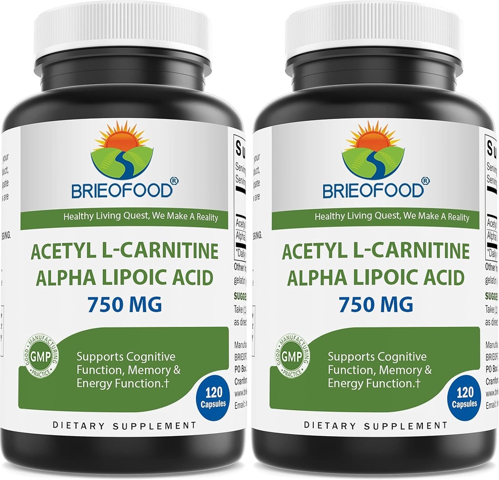 Brieofood Acetyl L-Carnitine Alpha Lipoic Acid (ALA ALC) 750 mg 120 Capsules 6