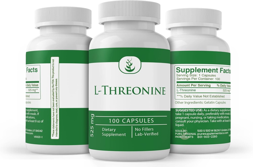 PURE ORIGINAL INGREDIENTS L-Threonine Capsules, (100 Capsules) Always Pure, No Additives Or Fillers, Lab Verified 5