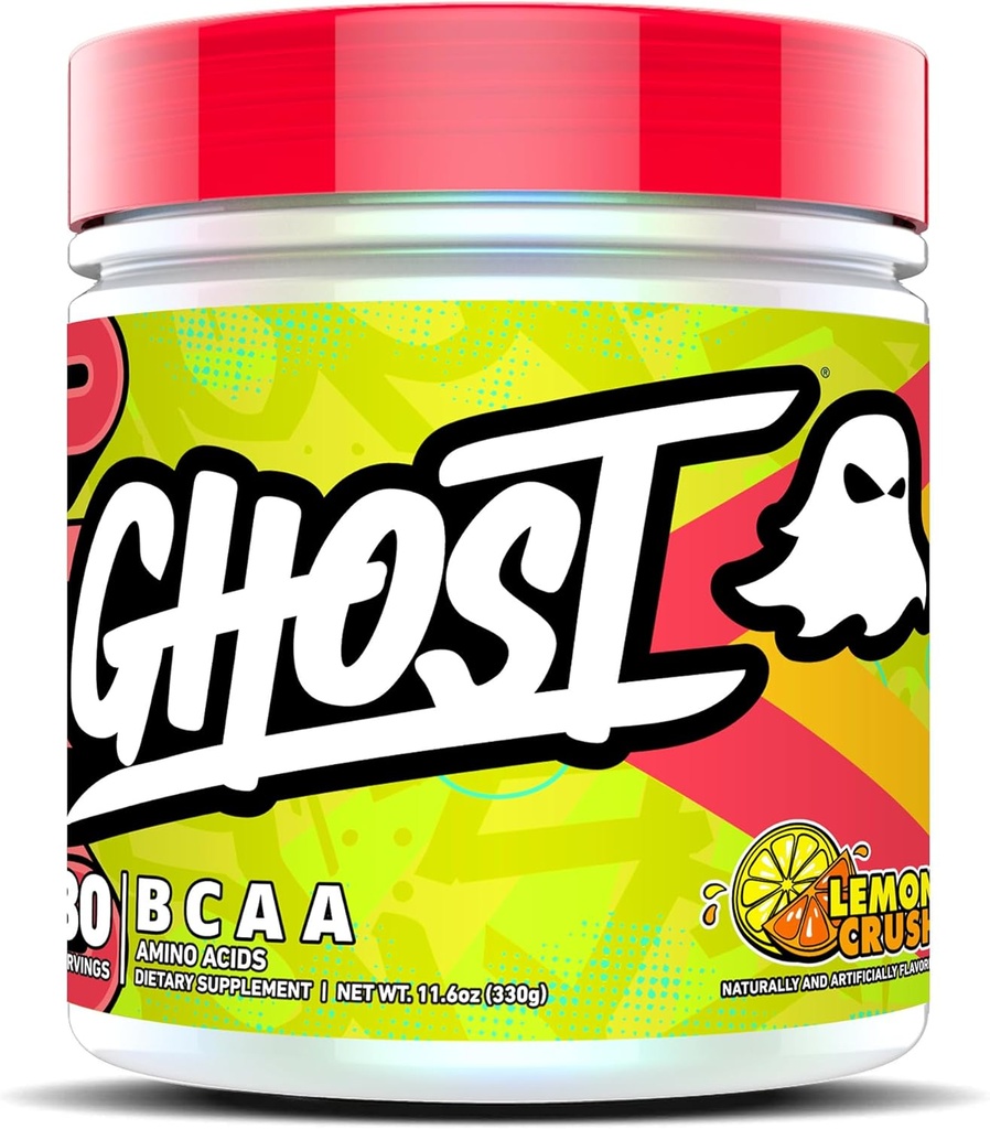 GHOST BCAA Powder Amino Acids Supplement, Lemon Crush - 30 Servings - Sugar-Free Intra, Post & Pre Workout Amino Powder & Recovery Drink, 7G BCAA 2