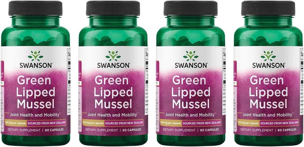 Swanson Green Lipped Mussel (Freeze-Dried) - New Zealand Joint Health & Mobility Supplement - Natural Formula May Support Heart Health & Digestive Function - (60 Capsules, 500mg Each) (4 Pack) 2