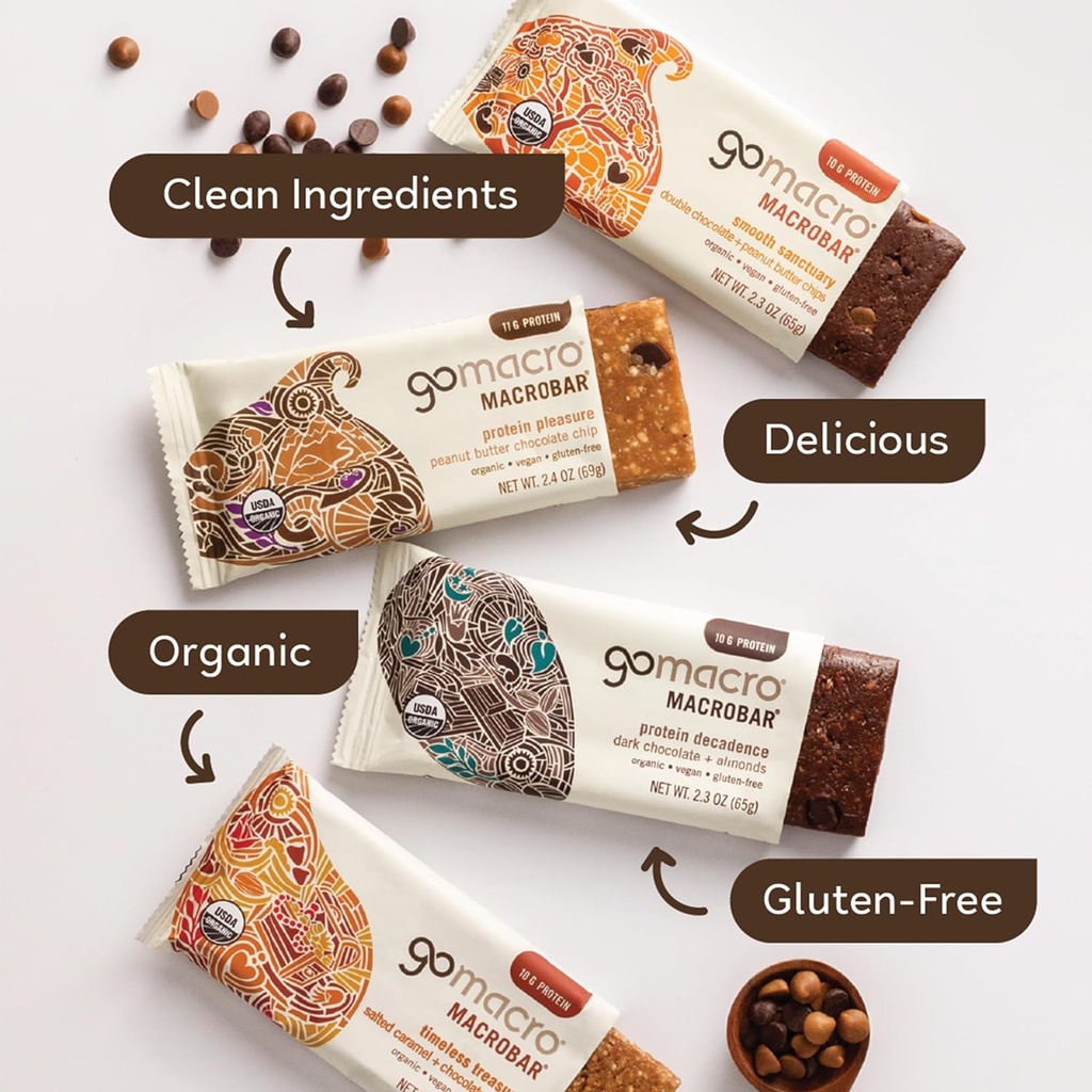 GoMacro MacroBar Organic Vegan Protein Bars - FODMAP Friendly Variety Pack (2.0-2.3 Ounce Bars, 12 Count) 3