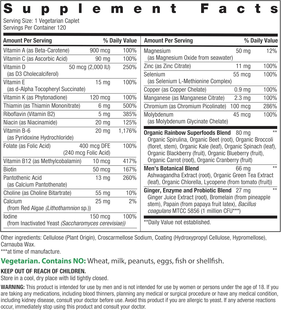 Rainbow Light Mens One Multivitamin, Men's Daily Multivitamin Provides High-Potency Immune Support, with Vitamin C, Vitamin D and Zinc, Vegetarian, 120 Count 3