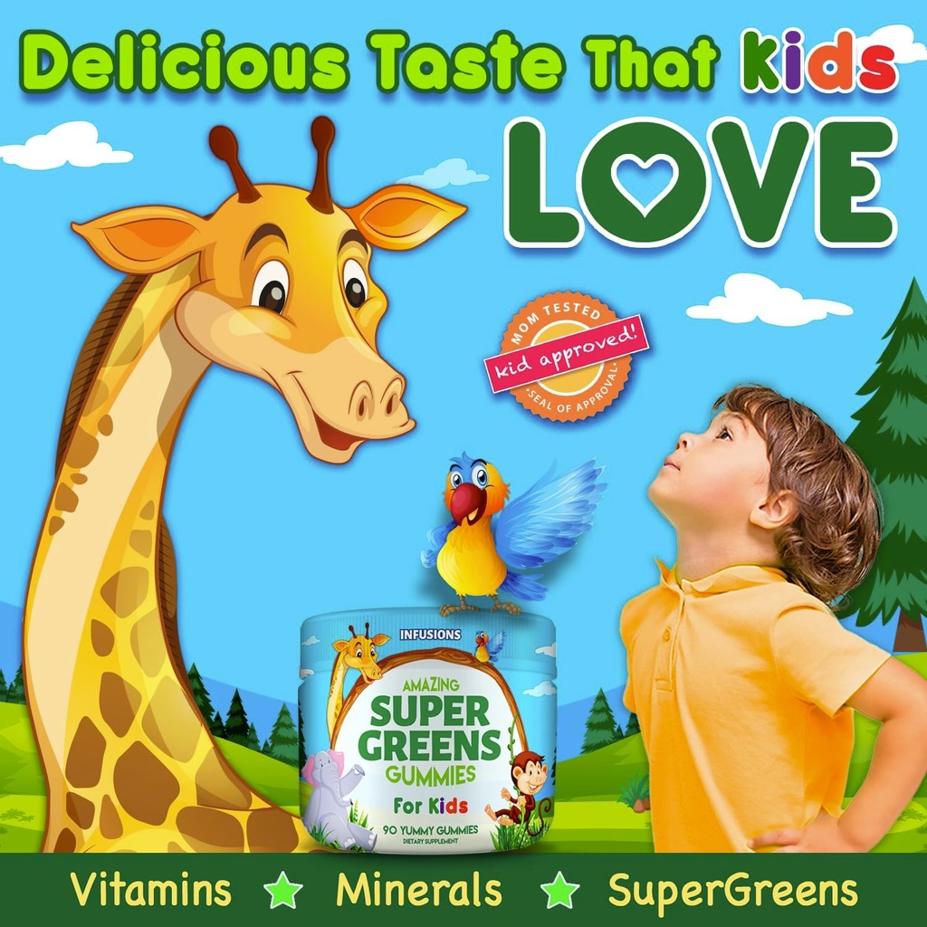 Infusions Super Green Gummies for Kids 90 Count Superfood Booster Soft and Delicious 8 Powerful Blends Vegan Friendly Gluten Free & Non-GMO 5